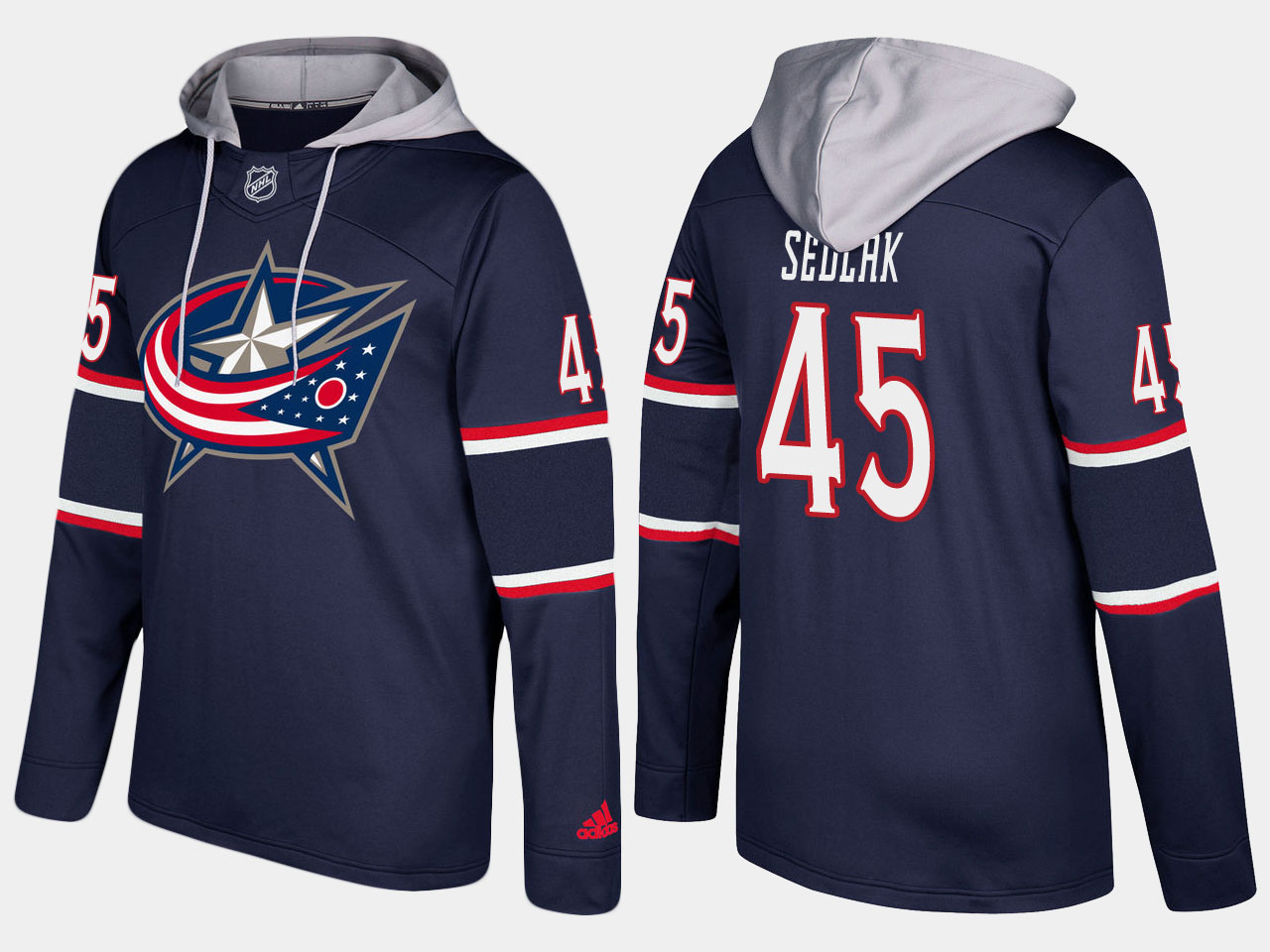 Men NHL Columbus blue jackets #45 lukas sedlak navy blue hoodie->columbus blue jackets->NHL Jersey
